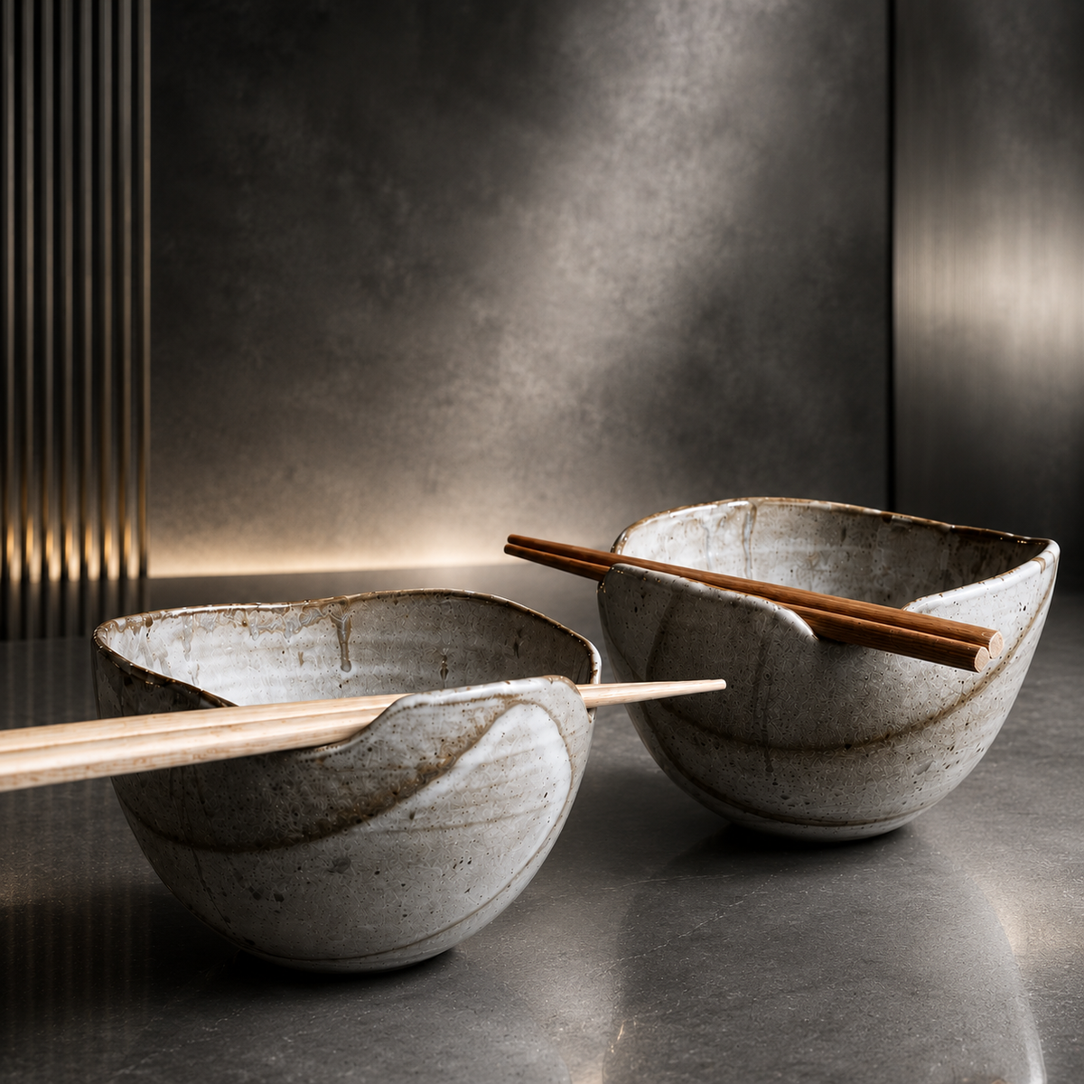 Zenstone Atelier Handcrafted Ceramic Ramen Bowl Set with Bamboo Chopsticks (Set of 2)