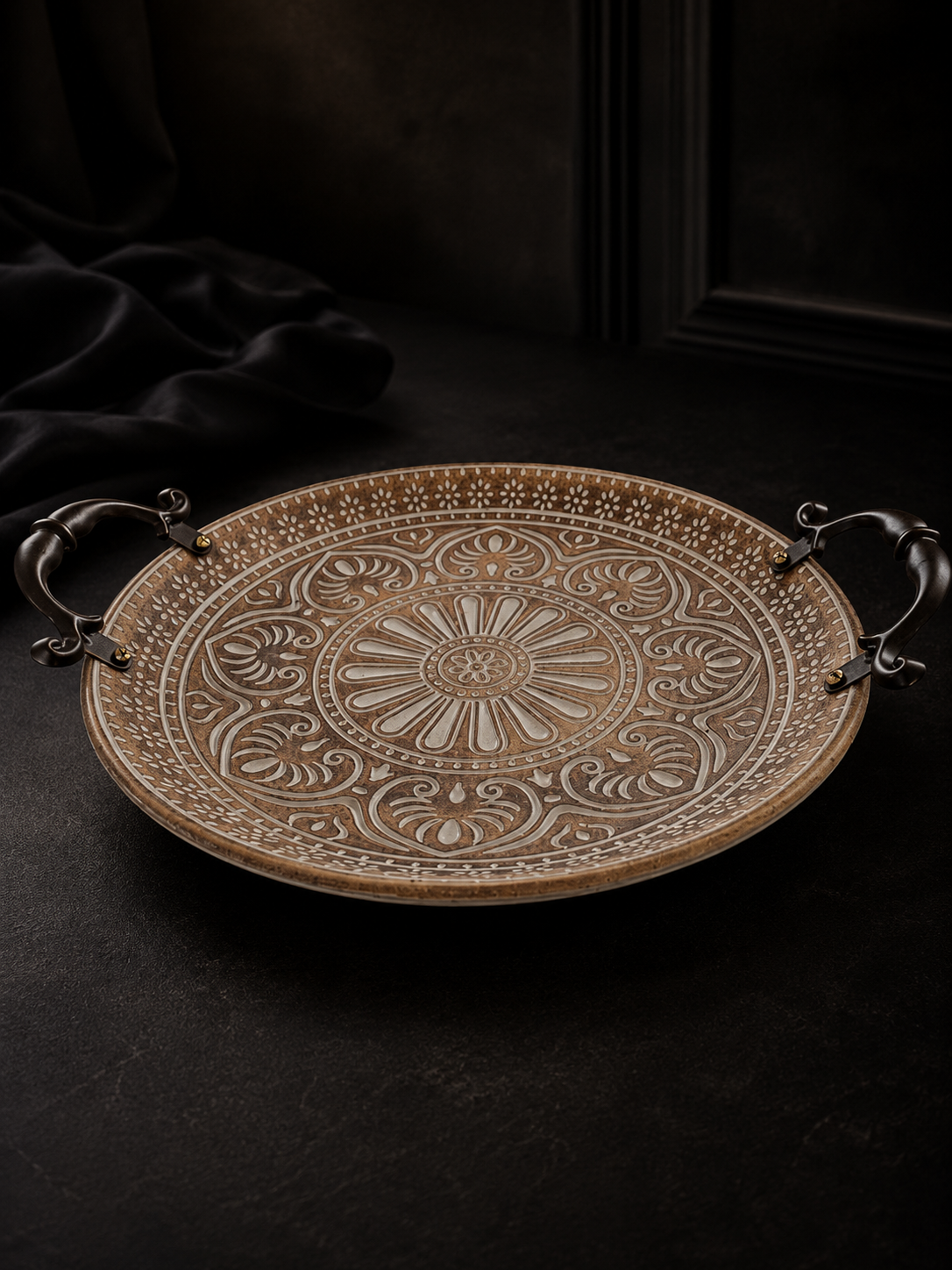 Marrakesh Royale Luxury Handcrafted Ceramic Serving Platter with Antique Bronze Handles (Copy)