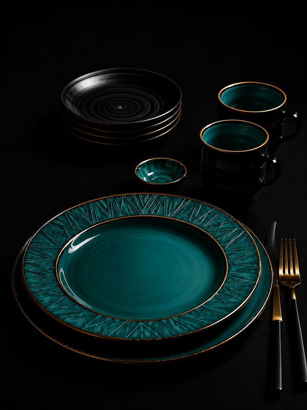 Verde Royale Fine Porcelain Dinnerware Set with Emerald Glaze & Gold Rim – Atelier Luxe Collection