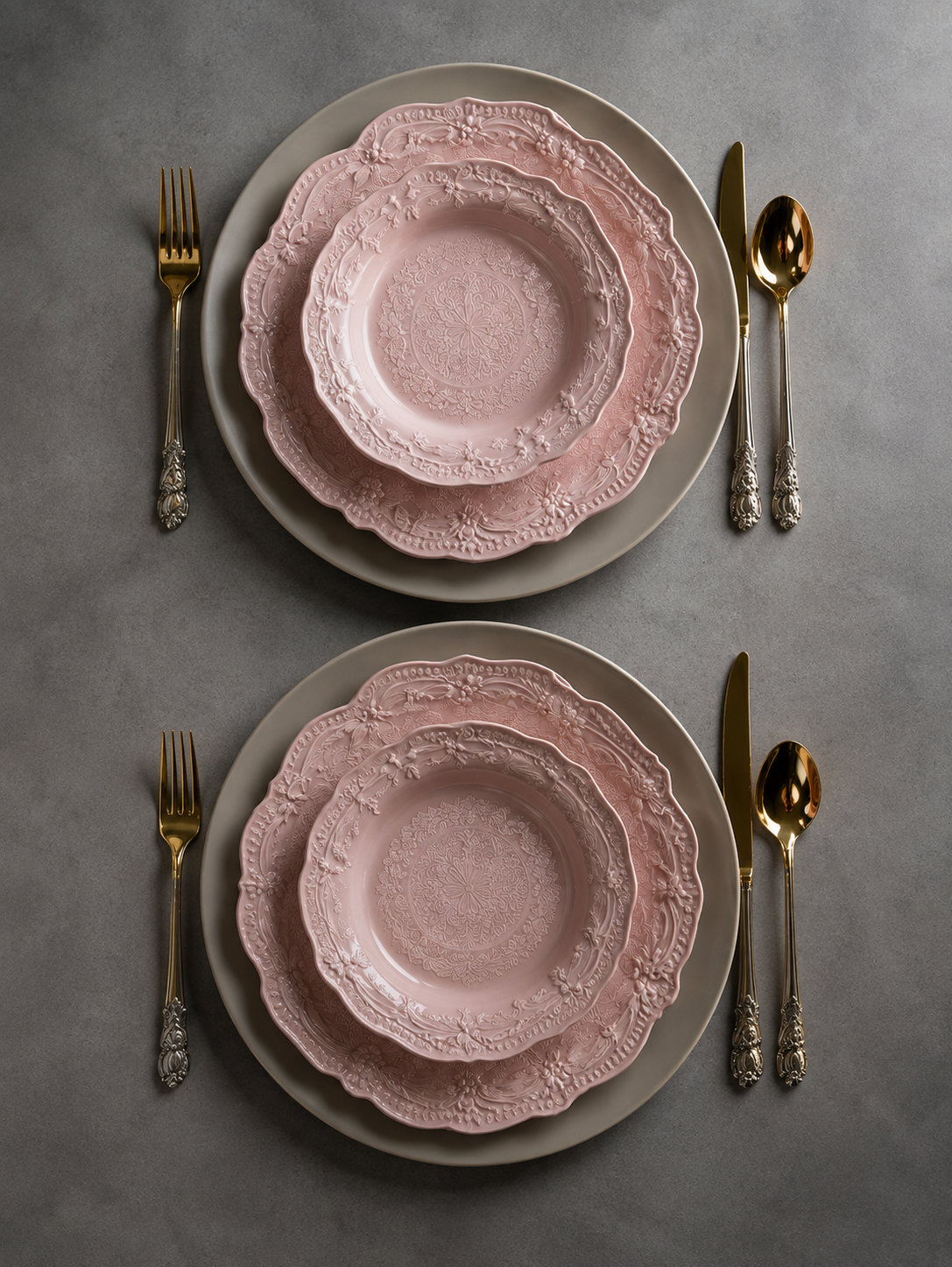 Blush Versailles Hand-Relief Fine Porcelain Dinnerware Set with Sculpted Floral Embossing