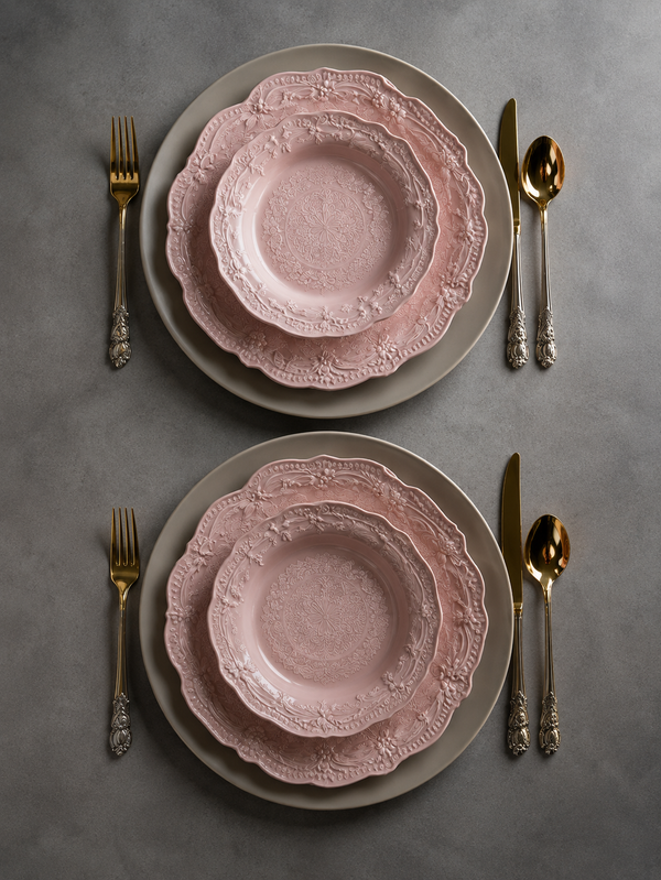 Blush Versailles Hand-Relief Fine Porcelain Dinnerware Set with Sculpted Floral Embossing