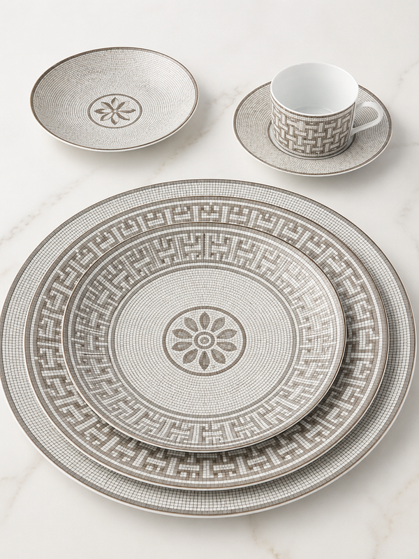 Imperium Mosaic Fine Bone China Dinnerware & Tea Service with Platinum Mosaic Detailing