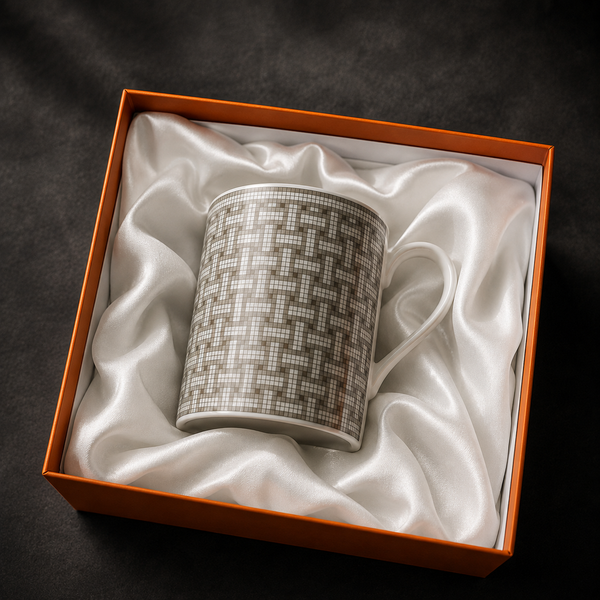 Imperium Mosaic Fine Bone China Coffee Mug with Platinum Geometric Mosaic Finish