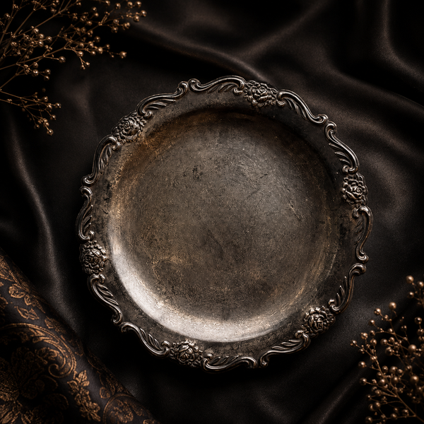 Regalia Noir Handcrafted Luxury Vintage Serving Platter with Antique Silver Finish